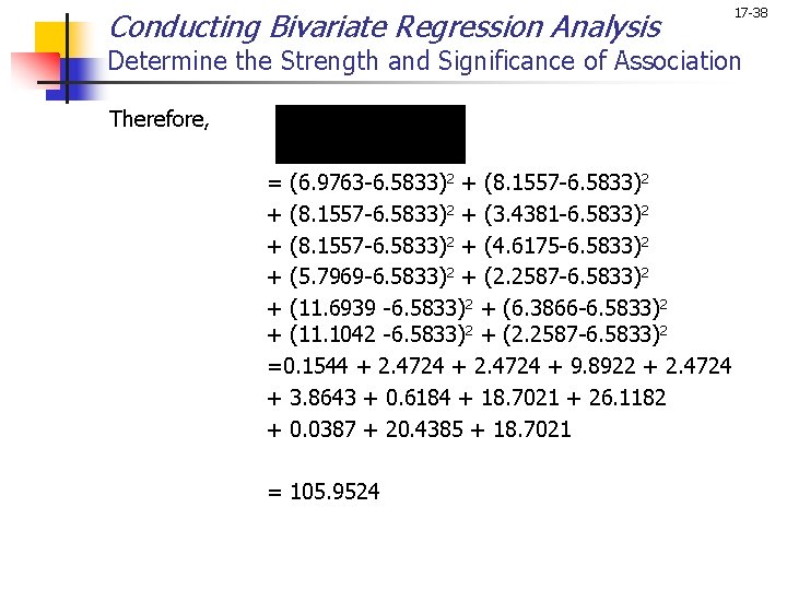 Conducting Bivariate Regression Analysis 17 -38 Determine the Strength and Significance of Association Therefore,