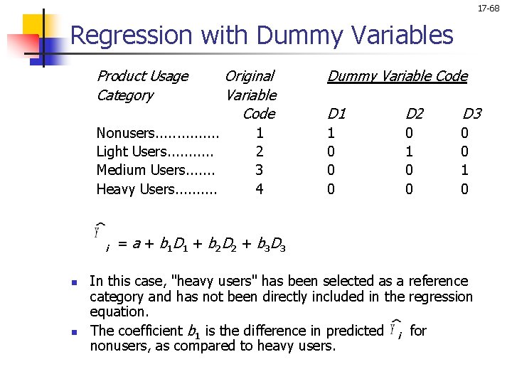 17 -68 Regression with Dummy Variables Product Usage Category Nonusers. . . . Light