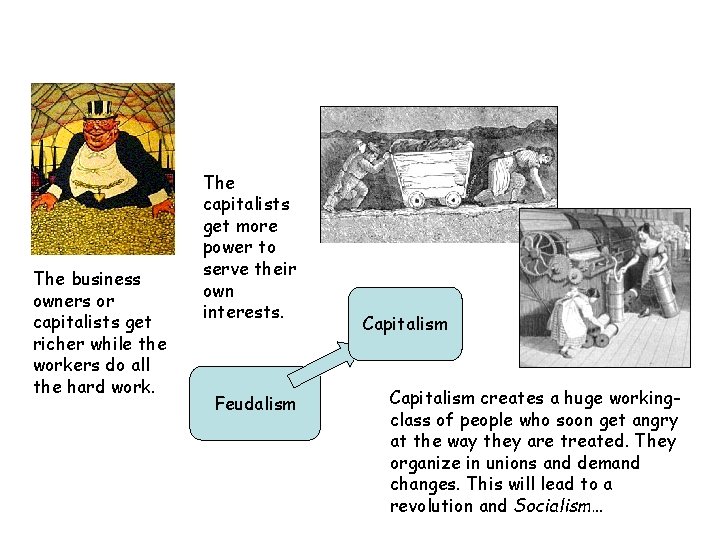 The business owners or capitalists get richer while the workers do all the hard