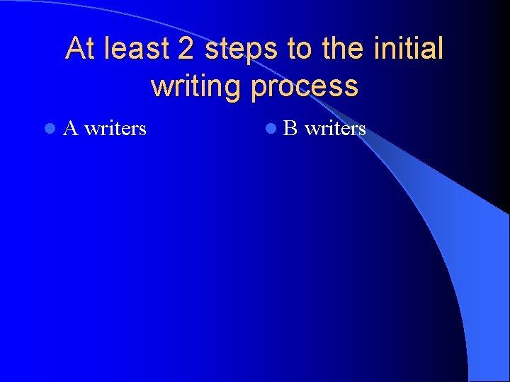 At least 2 steps to the initial writing process l. A writers l. B