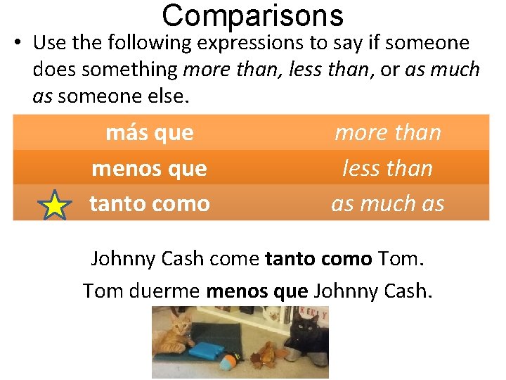 Comparisons • Use the following expressions to say if someone does something more than,