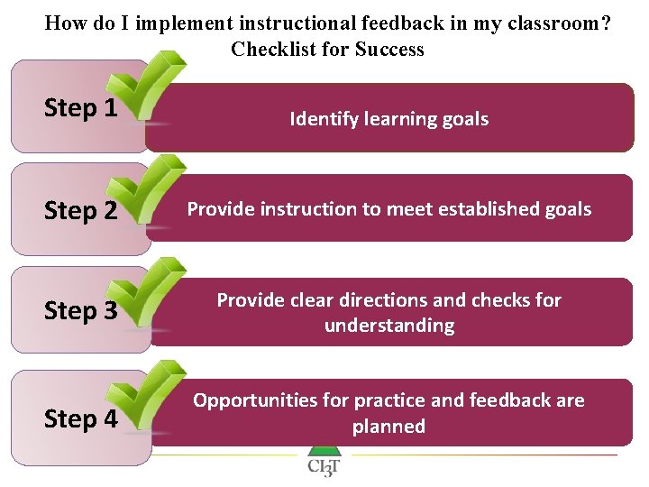 How do I implement instructional feedback in my classroom? Checklist for Success Step 1