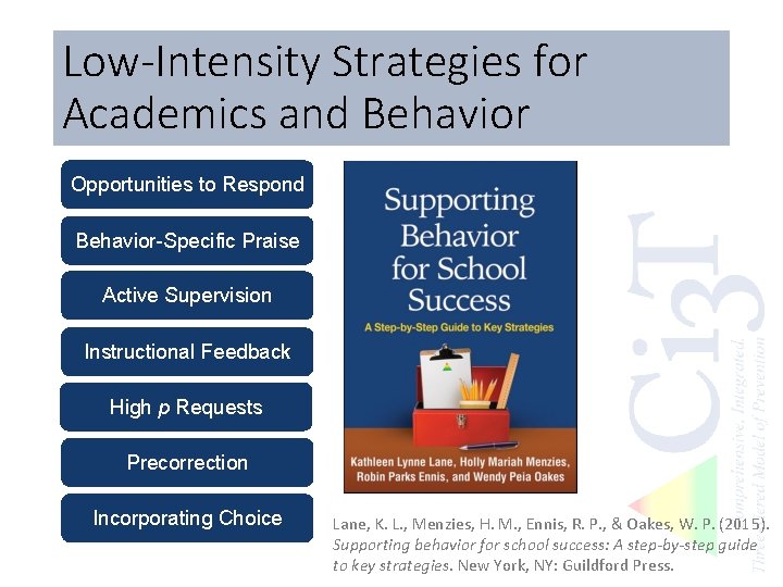 Low-Intensity Strategies for Academics and Behavior Opportunities to Respond Behavior-Specific Praise Active Supervision Instructional