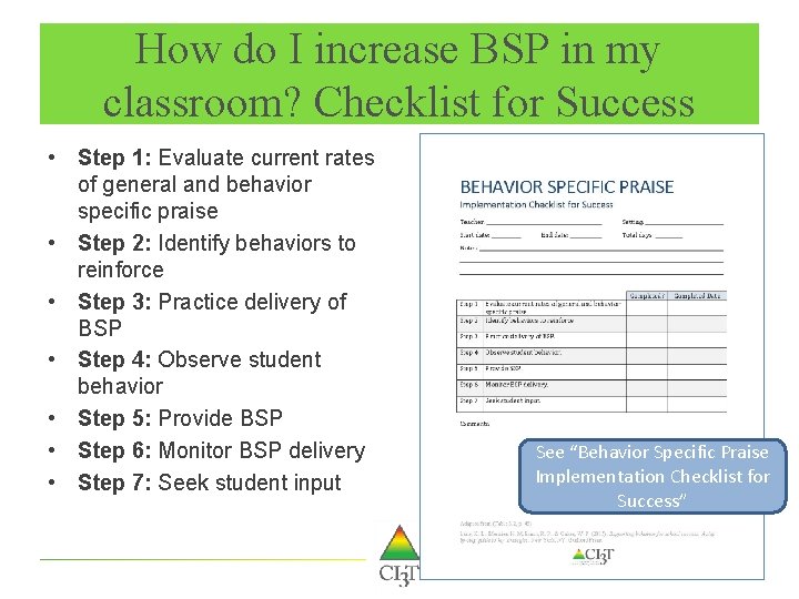 How do I increase BSP in my classroom? Checklist for Success • Step 1: