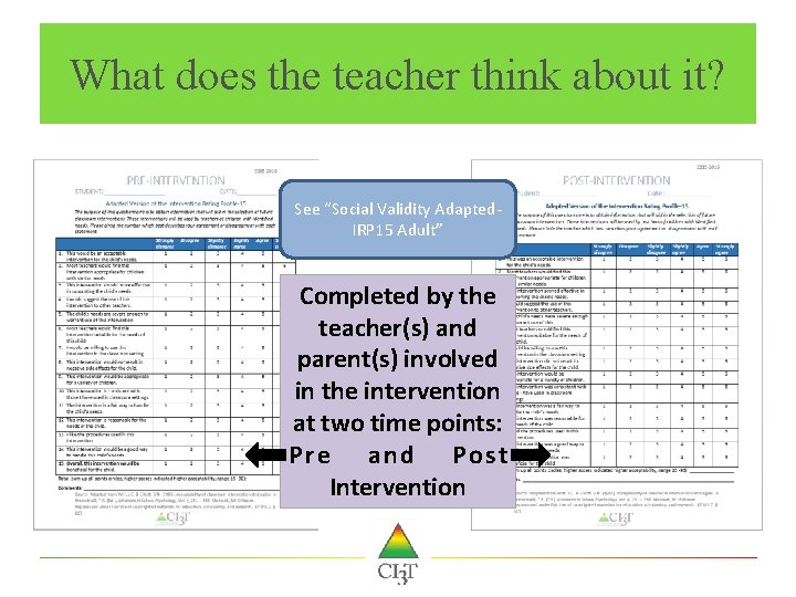 What does the teacher think about it? See “Social Validity Adapted. IRP 15 Adult”