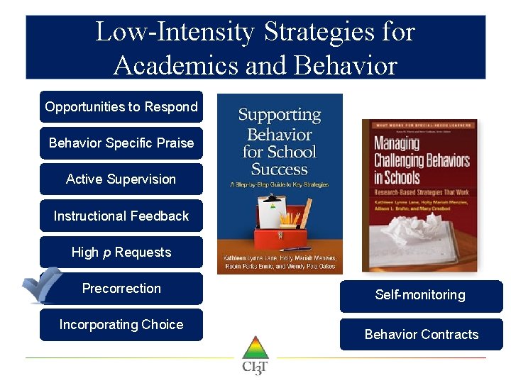 Low-Intensity Strategies for Academics and Behavior Opportunities to Respond Behavior Specific Praise Active Supervision