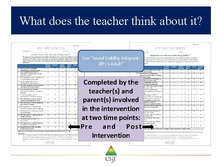 What does the teacher think about it? See “Social Validity Adapted. IRP 15 Adult”