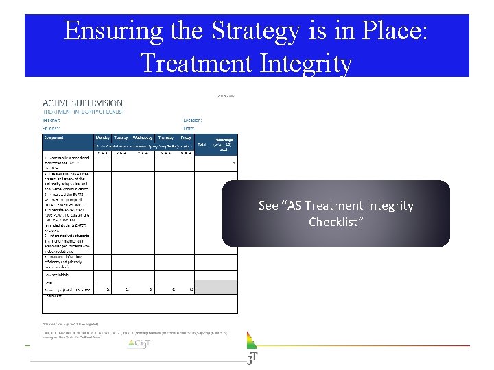 Ensuring the Strategy is in Place: Treatment Integrity See “AS Treatment Integrity Checklist” 