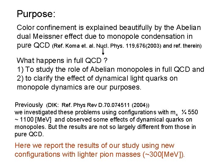 Purpose: Color confinement is explained beautifully by the Abelian dual Meissner effect due to