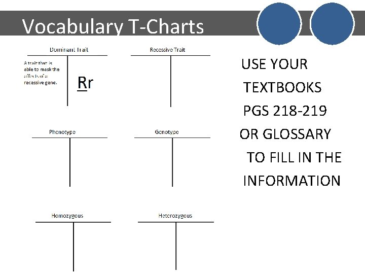 Vocabulary T-Charts • • • USE YOUR TEXTBOOKS PGS 218 -219 OR GLOSSARY TO