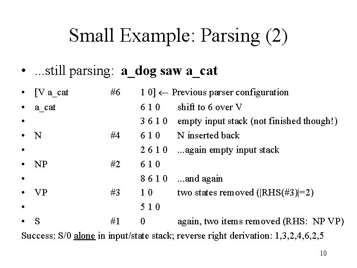 Small Example: Parsing (2) • . . . still parsing: a_dog saw a_cat •