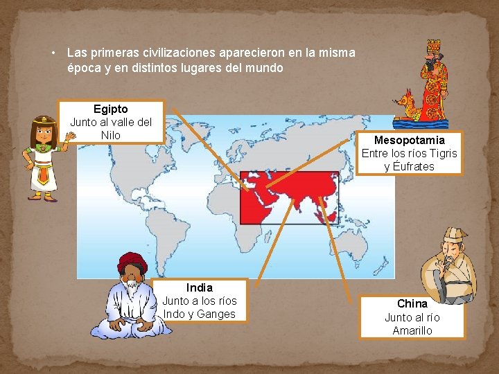  • Las primeras civilizaciones aparecieron en la misma época y en distintos lugares