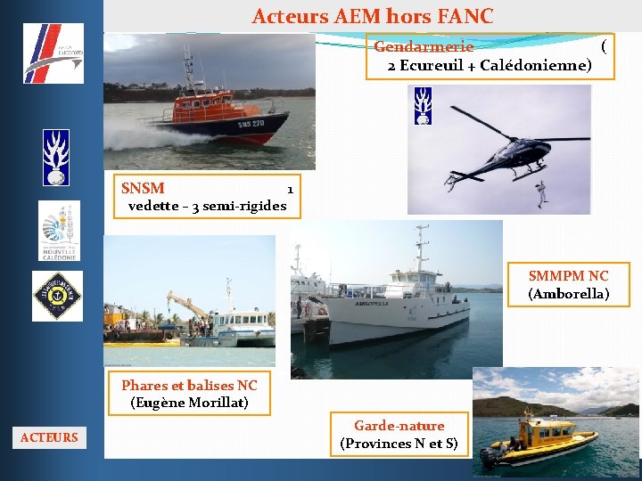 Acteurs AEM hors FANC Gendarmerie ( 2 Ecureuil + Calédonienne) SNSM 1 vedette –