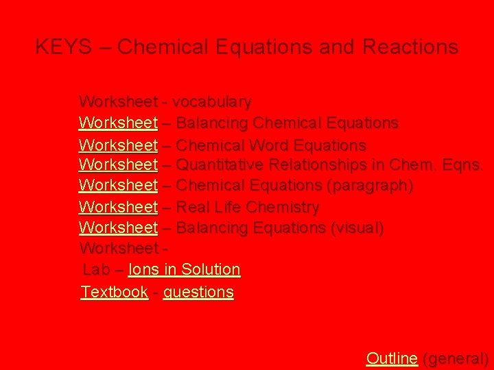 KEYS – Chemical Equations and Reactions Worksheet - vocabulary Worksheet – Balancing Chemical Equations
