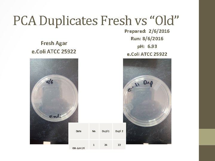 PCA Duplicates Fresh vs “Old” Prepared: 2/6/2016 Run: 8/6/2016 p. H: 6. 93 e.
