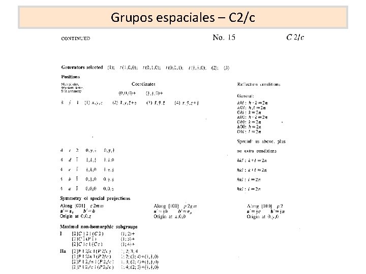 Grupos espaciales – C 2/c 