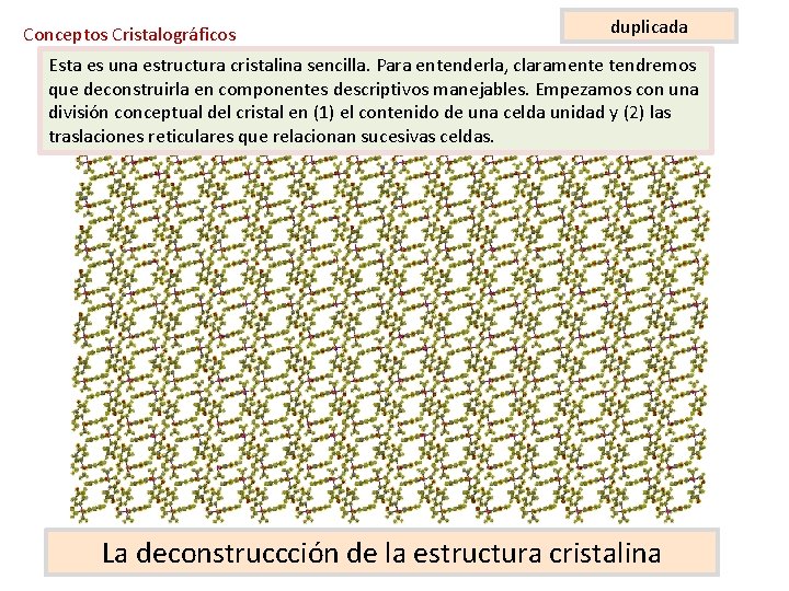 Conceptos Cristalográficos duplicada Esta es una estructura cristalina sencilla. Para entenderla, claramente tendremos que