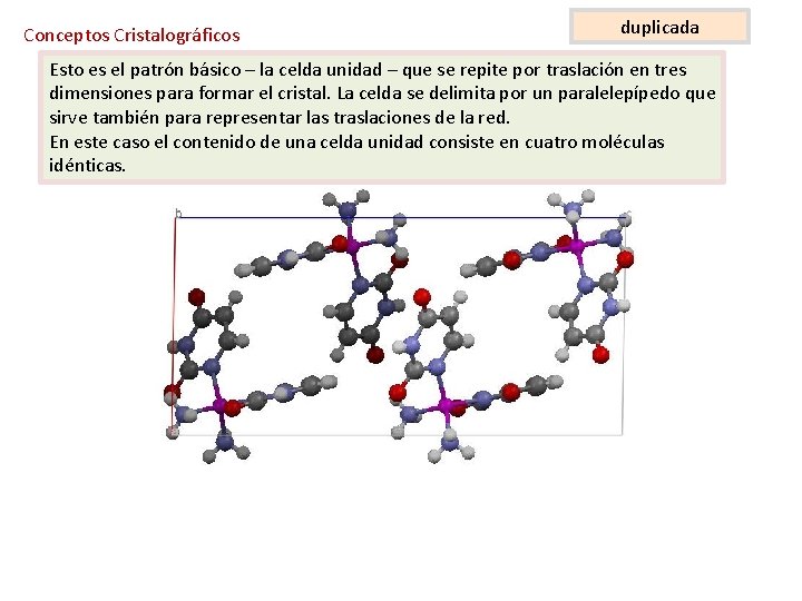 Conceptos Cristalográficos duplicada Esto es el patrón básico – la celda unidad – que