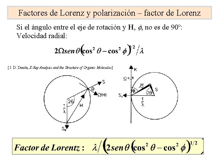 Factores de Lorenz y polarización – factor de Lorenz Si el ángulo entre el