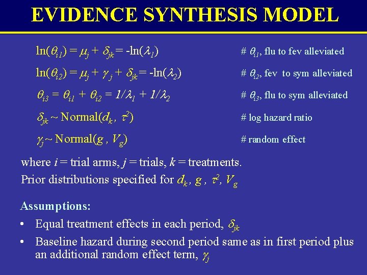 EVIDENCE SYNTHESIS MODEL ln( i 1) = j + jk = -ln( 1) #