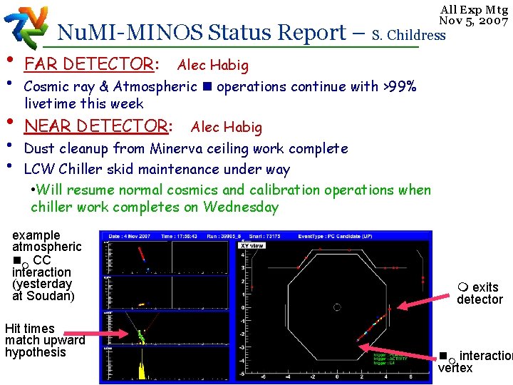 All Exp Mtg Nov 5, 2007 Nu. MI-MINOS Status Report – S. Childress •