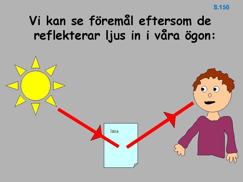 S. 150 Vi kan se föremål eftersom de reflekterar ljus in i våra ögon: