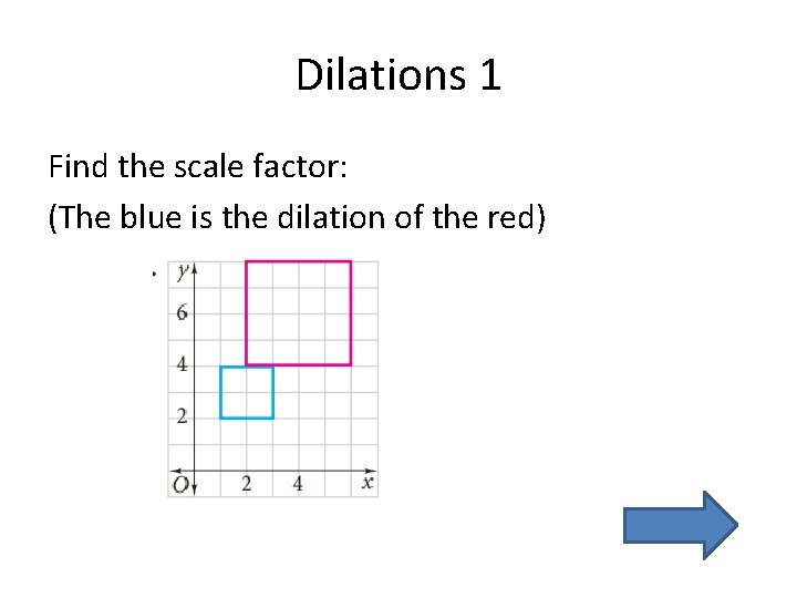 Dilations 1 Find the scale factor: (The blue is the dilation of the red)