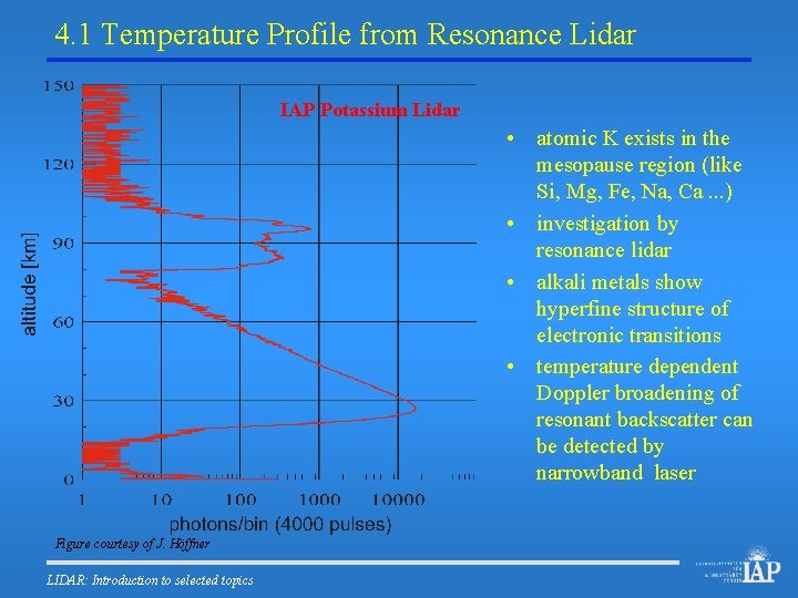 4. 1 Temperature Profile from Resonance Lidar IAP Potassium Lidar • atomic K exists