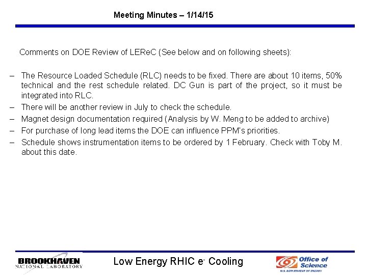 Meeting Minutes – 1/14/15 Comments on DOE Review of LERe. C (See below and