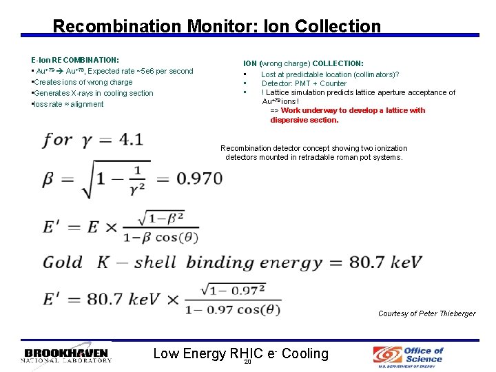 Recombination Monitor: Ion Collection E-Ion RECOMBINATION: • Au+79 Au+78, Expected rate ~5 e 6