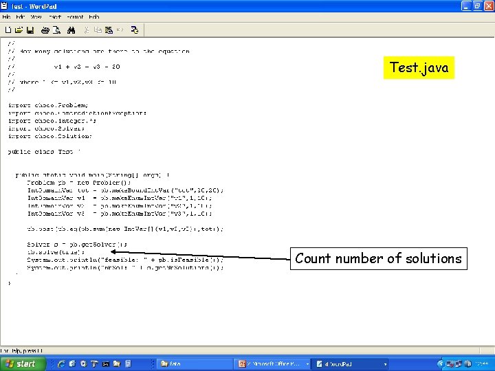 Test. java Count number of solutions 