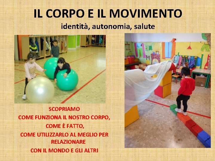 IL CORPO E IL MOVIMENTO identità, autonomia, salute SCOPRIAMO COME FUNZIONA IL NOSTRO CORPO,