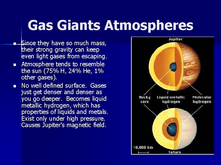 Gas Giants Atmospheres n n n Since they have so much mass, their strong