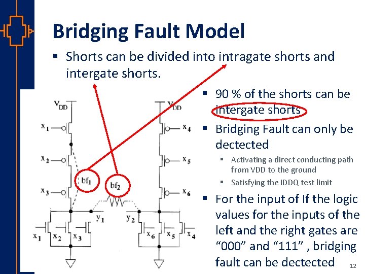 Bridging Fault Model § Shorts can be divided into intragate shorts and intergate shorts.