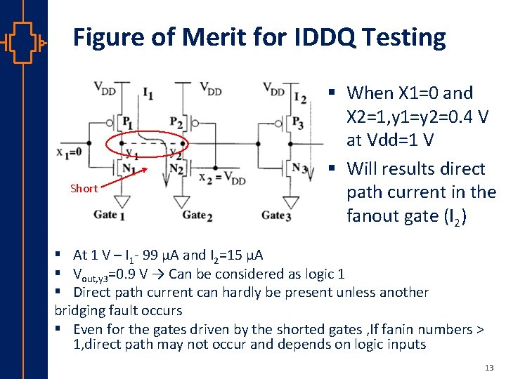 Figure of Merit for IDDQ Testing Short § When X 1=0 and X 2=1,