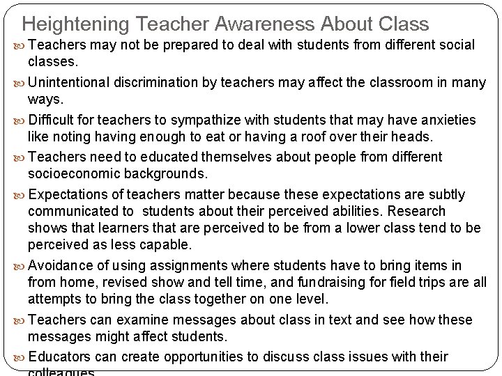 Heightening Teacher Awareness About Class Teachers may not be prepared to deal with students