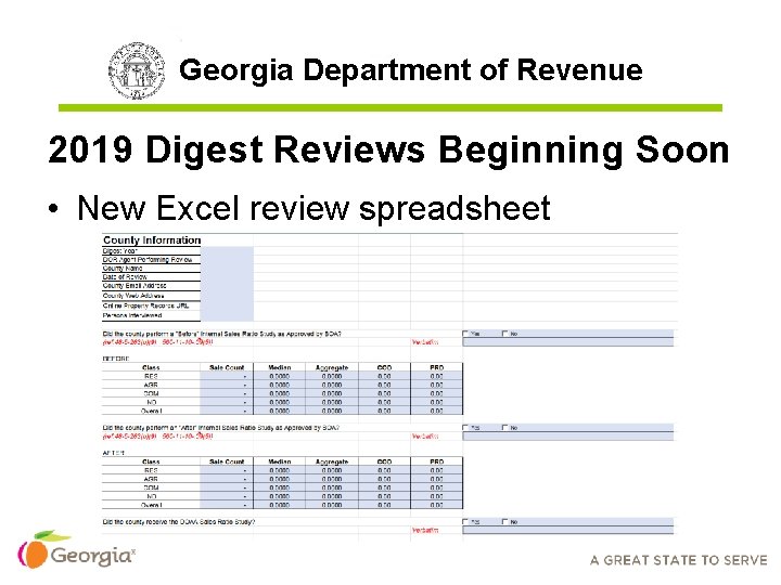 Georgia Department of Revenue 2019 Digest Reviews Beginning Soon • New Excel review spreadsheet