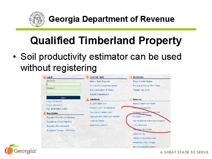 Georgia Department of Revenue Qualified Timberland Property • Soil productivity estimator can be used