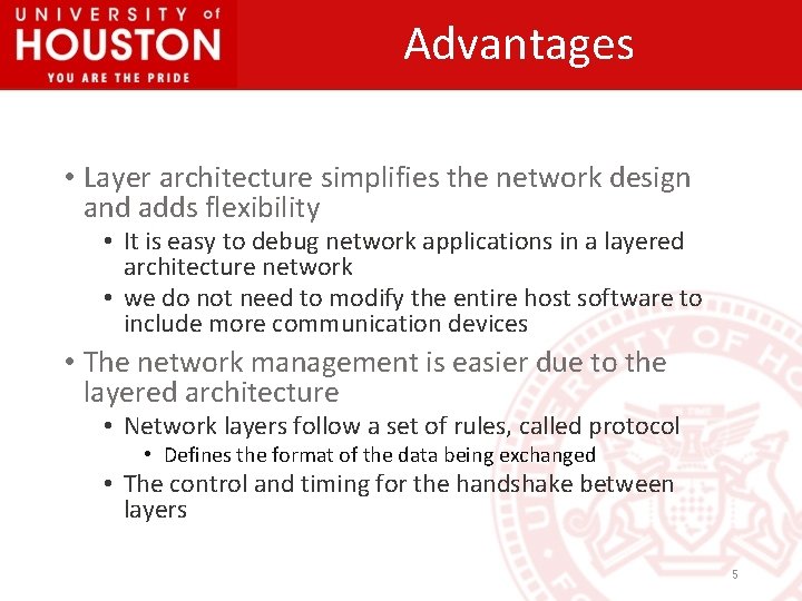 Advantages • Layer architecture simplifies the network design and adds flexibility • It is