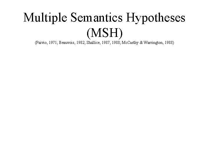 Multiple Semantics Hypotheses (MSH) (Paivio, 1971; Beauvois, 1982; Shallice, 1987, 1988; Mc. Carthy &