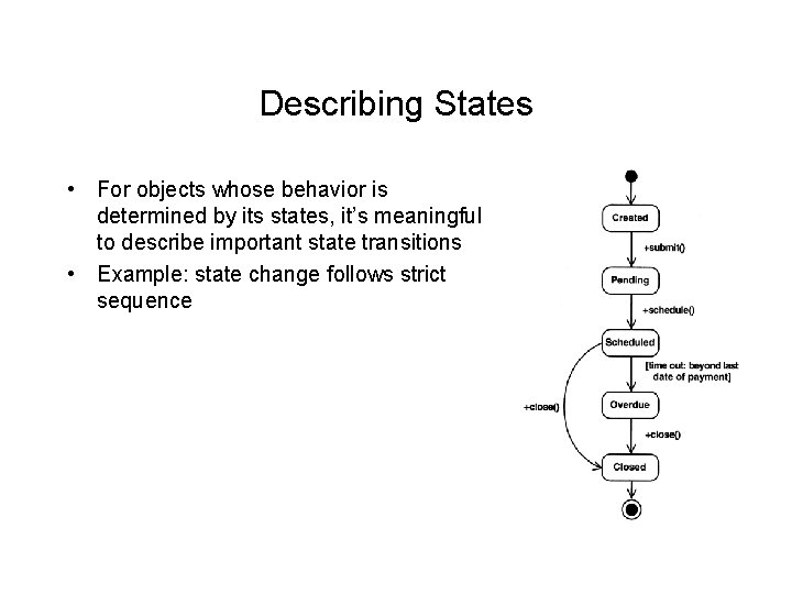 Describing States • For objects whose behavior is determined by its states, it’s meaningful