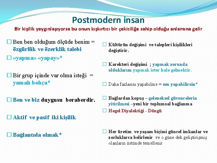 Postmodern insan Bir kişilik yaygınlaşıyorsa bu onun kışkırtıcı bir çekiciliğe sahip olduğu anlamına gelir