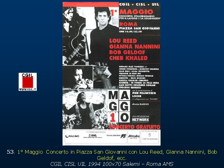 53. 1° Maggio Concerto in Piazza San Giovanni con Lou Reed, Gianna Nannini, Bob
