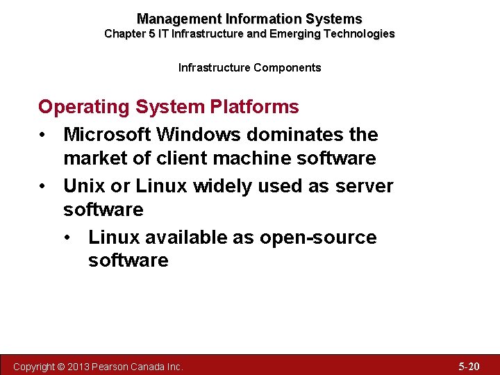 Management Information Systems Chapter 5 IT Infrastructure and Emerging Technologies Infrastructure Components Operating System