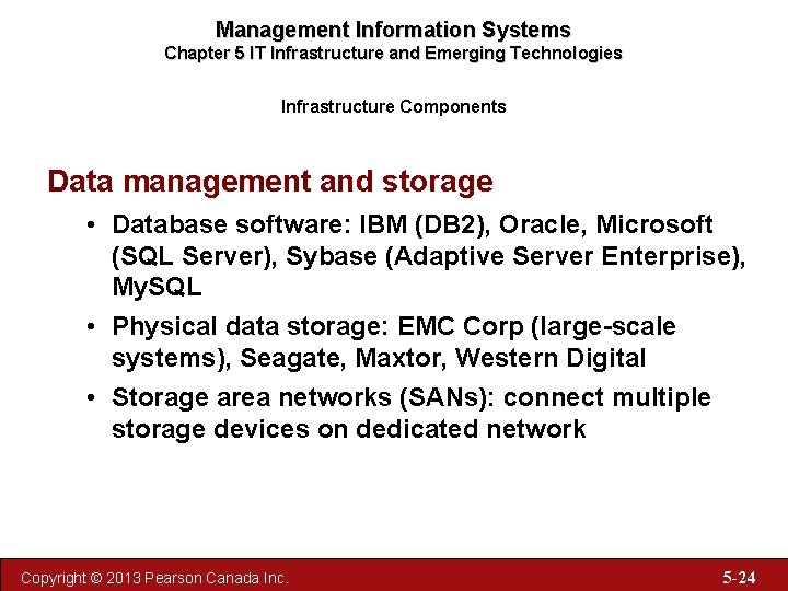 Management Information Systems Chapter 5 IT Infrastructure and Emerging Technologies Infrastructure Components Data management