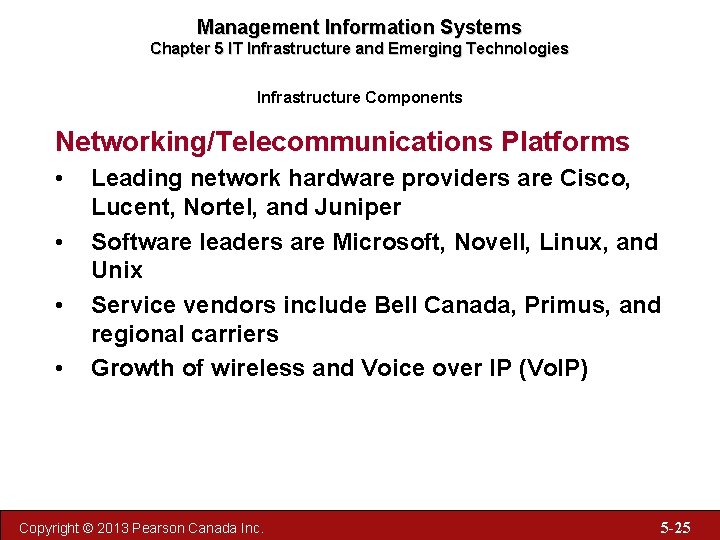 Management Information Systems Chapter 5 IT Infrastructure and Emerging Technologies Infrastructure Components Networking/Telecommunications Platforms