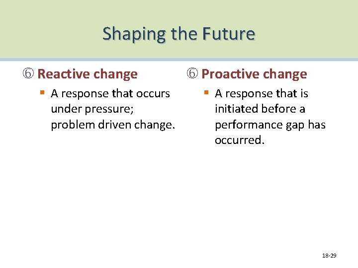 Shaping the Future Reactive change § A response that occurs under pressure; problem driven
