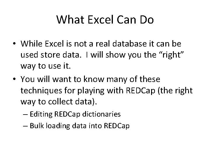 What Excel Can Do • While Excel is not a real database it can