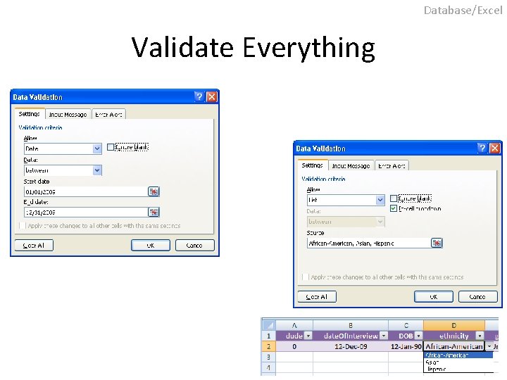 Database/Excel Validate Everything 