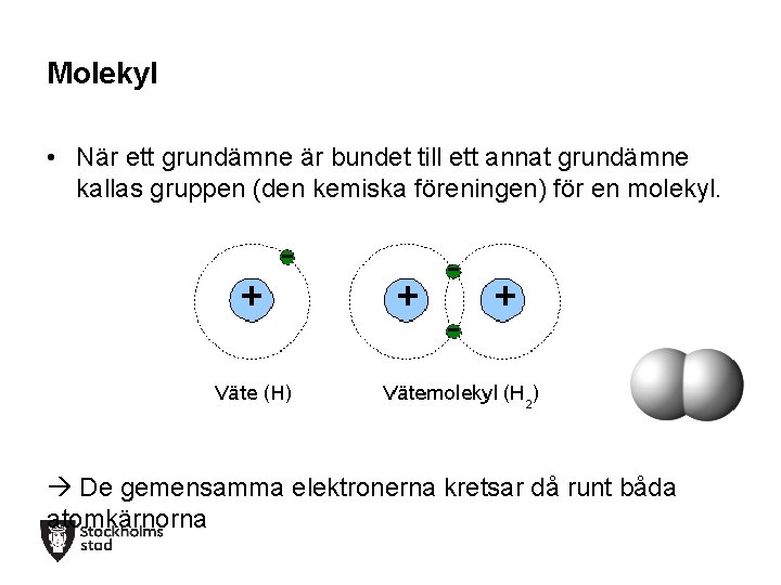 Molekyl • När ett grundämne är bundet till ett annat grundämne kallas gruppen (den